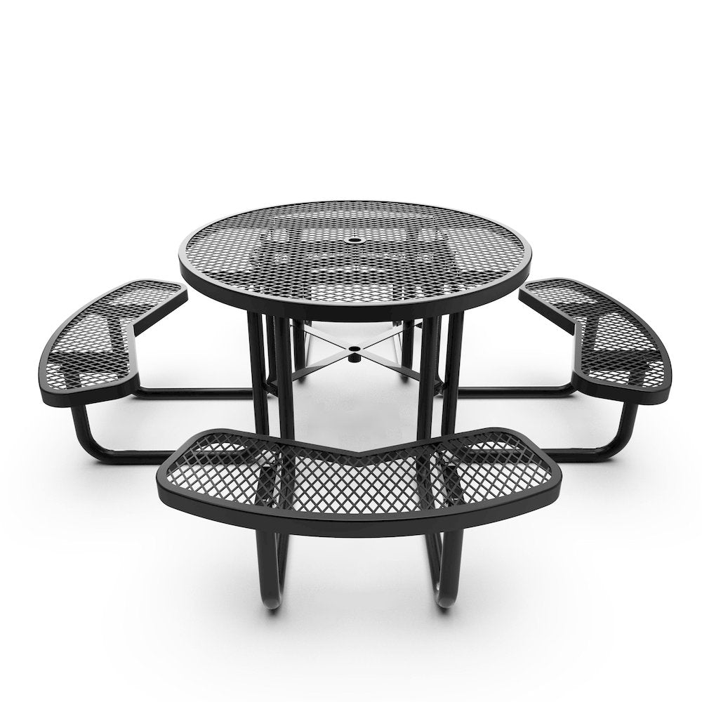46" Round Outdoor Picnic Table, Commercial Heavy Gauge Expanded Metal Mesh Seats