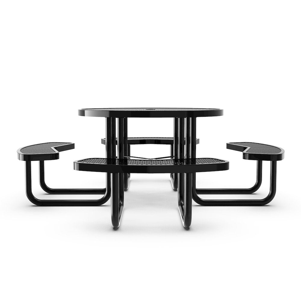 46" Round Outdoor Picnic Table, Commercial Heavy Gauge Expanded Metal Mesh Seats