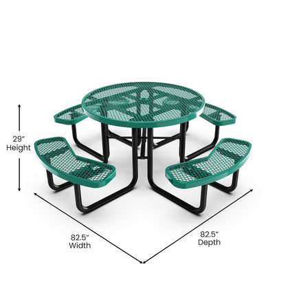 46" Round Outdoor Picnic Table with Green Expanded Metal Mesh Top and Seats