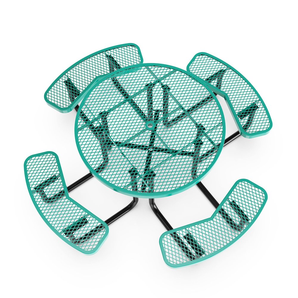 46" Round Outdoor Picnic Table with Green Expanded Metal Mesh Top and Seats