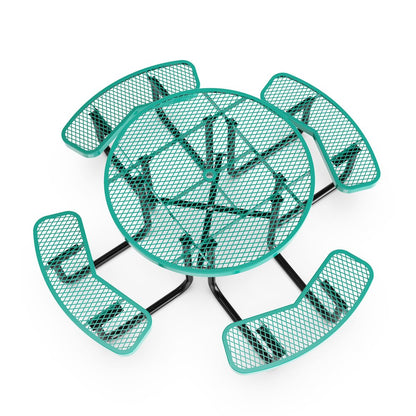 46" Round Outdoor Picnic Table with Green Expanded Metal Mesh Top and Seats