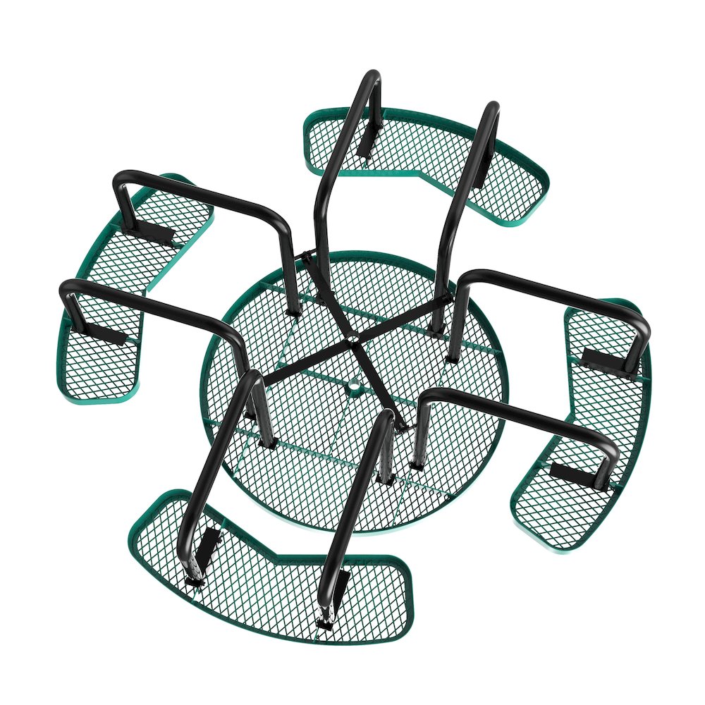 46" Round Outdoor Picnic Table with Green Expanded Metal Mesh Top and Seats