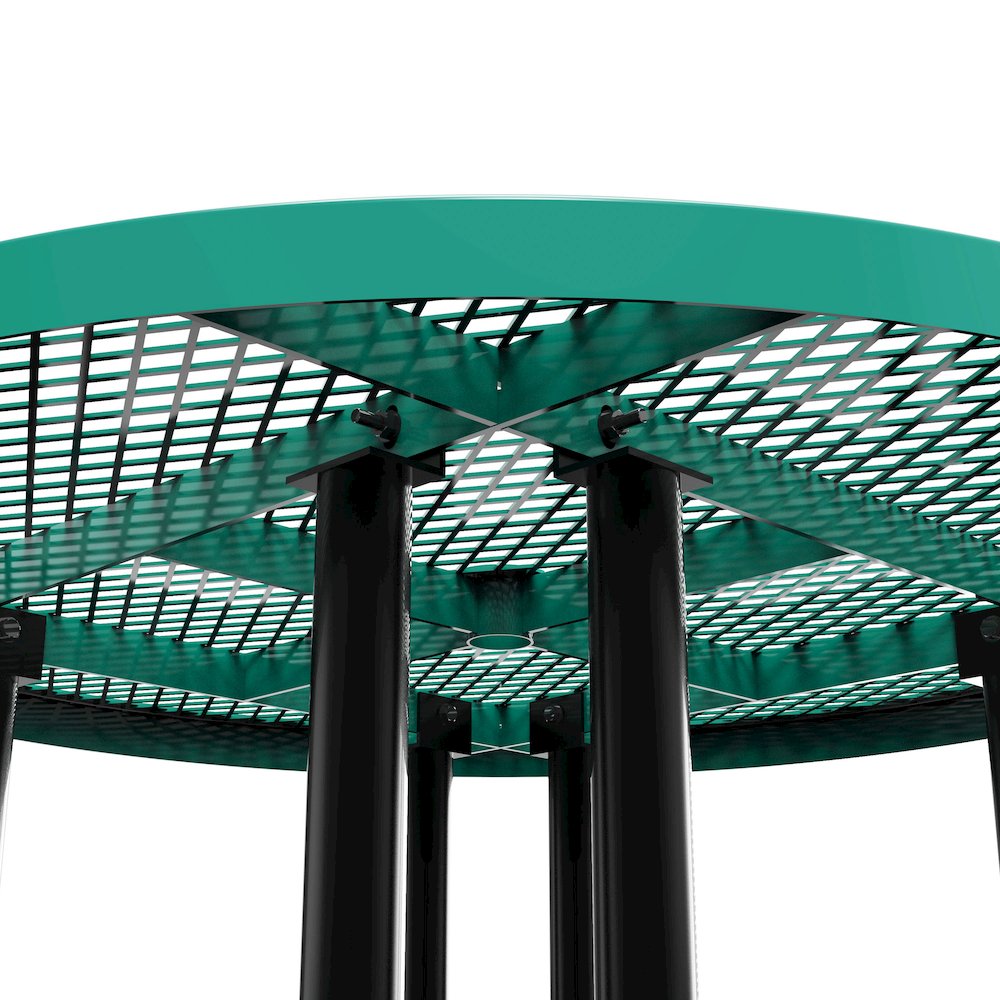 46" Round Outdoor Picnic Table with Green Expanded Metal Mesh Top and Seats