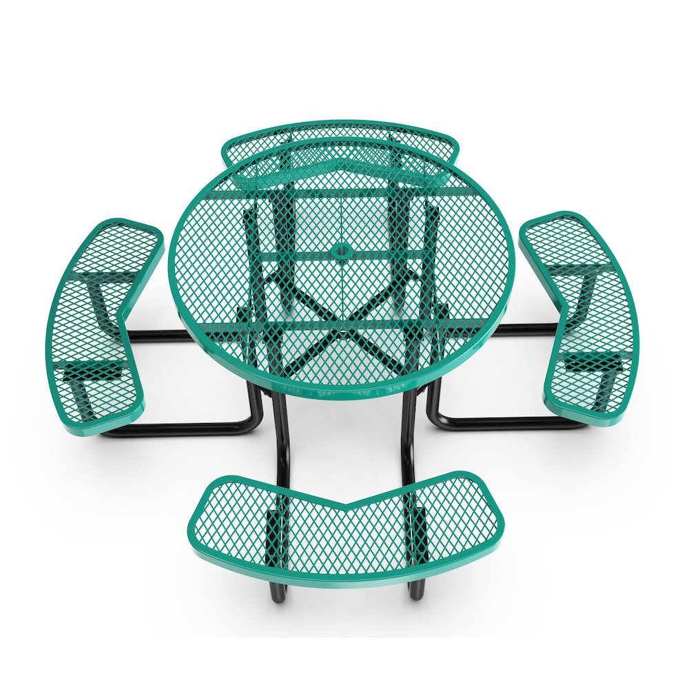 46" Round Outdoor Picnic Table with Green Expanded Metal Mesh Top and Seats
