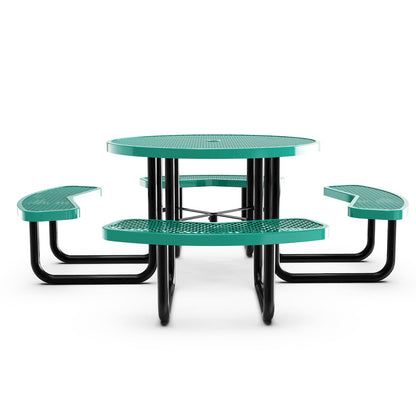 46" Round Outdoor Picnic Table with Green Expanded Metal Mesh Top and Seats