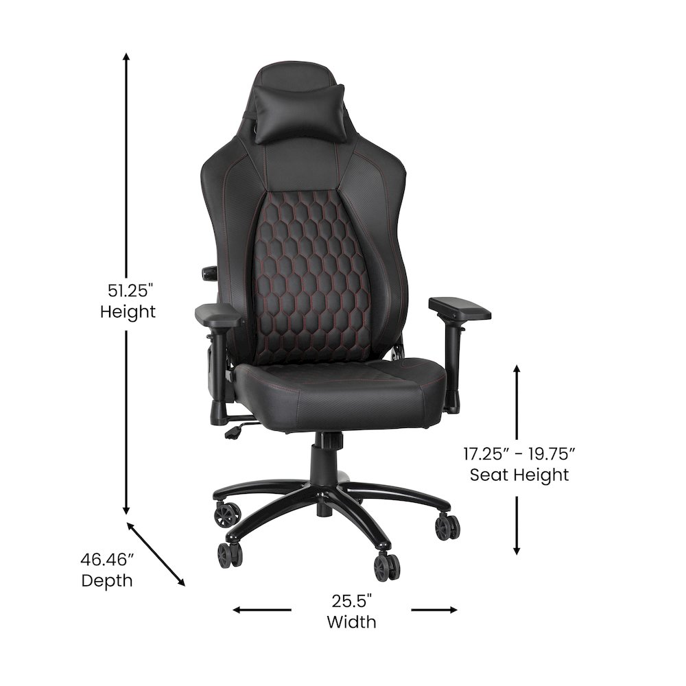 High Back Gaming Chair with 4D Armrests, Black with Red Stitching