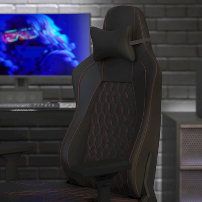High Back Gaming Chair with 4D Armrests, Black with Red Stitching