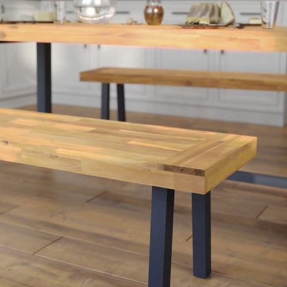 Solid Acacia Wood Bench for 2 with Slatted Top in a Natural Finish