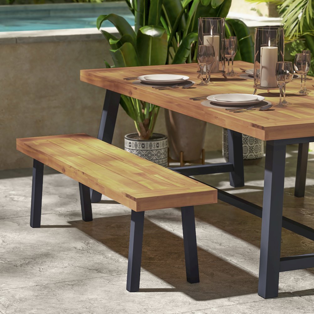 Solid Acacia Wood Bench for 2 with Slatted Top in a Natural Finish