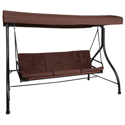 3-Seat Steel Converting Patio Swing Canopy Hammock with Cushions (Brown)