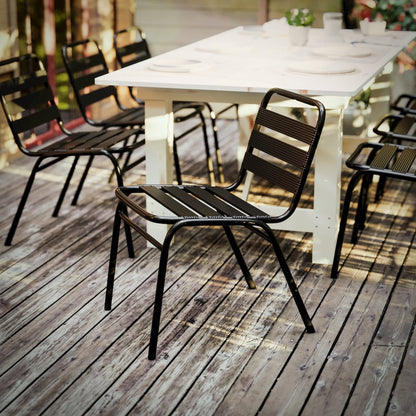 Black Metal Indoor-Outdoor Restaurant Stack Chair with Metal Triple Slat Back
