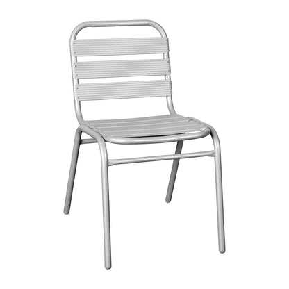 Silver Metal Indoor-Outdoor Restaurant Stack Chair with Metal Triple Slat Back