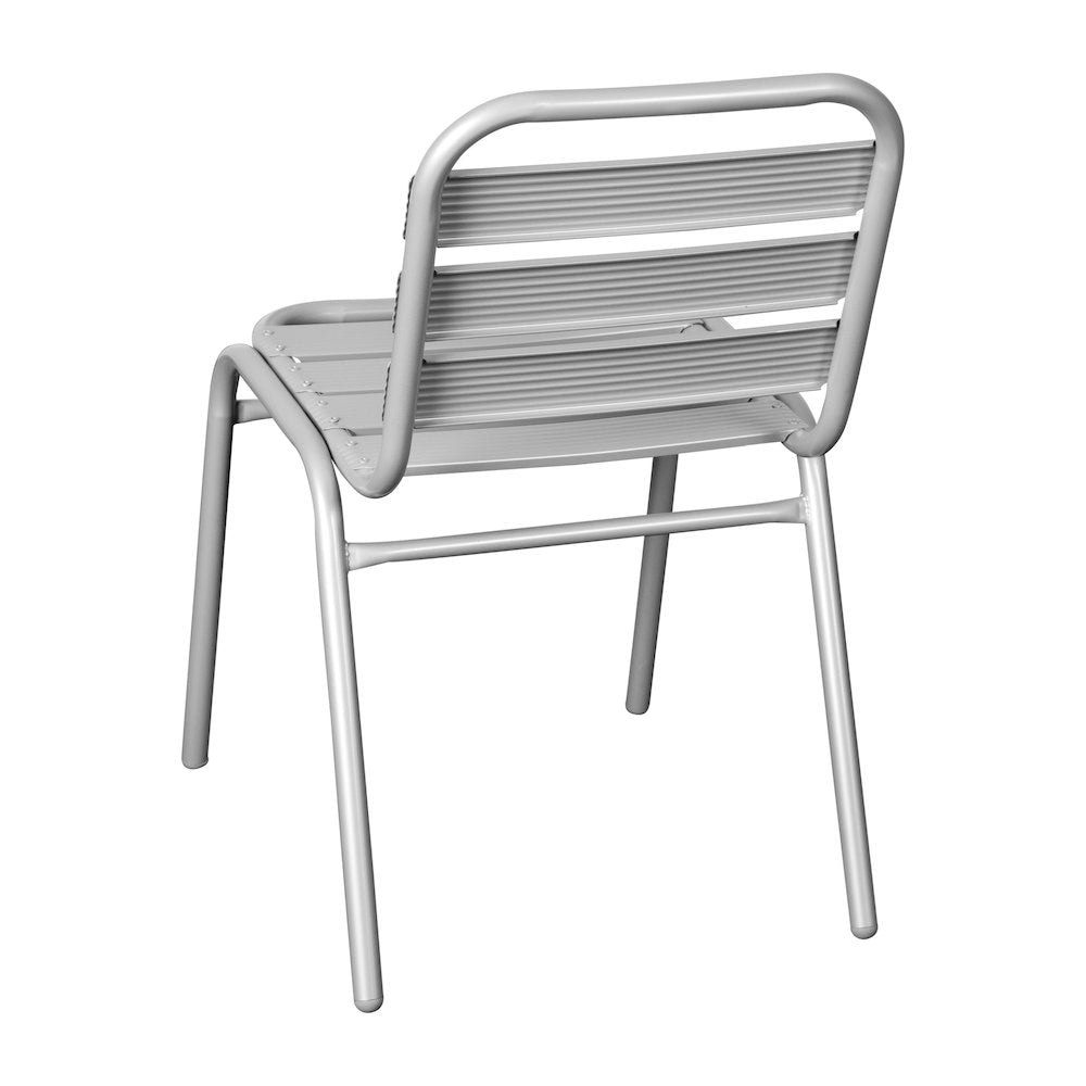Silver Metal Indoor-Outdoor Restaurant Stack Chair with Metal Triple Slat Back
