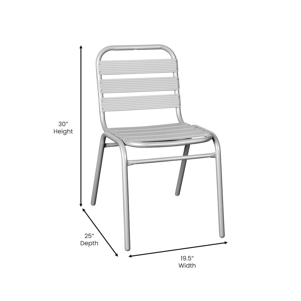 Silver Metal Indoor-Outdoor Restaurant Stack Chair with Metal Triple Slat Back