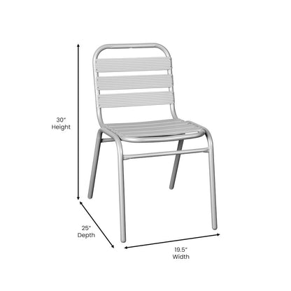 Silver Metal Indoor-Outdoor Restaurant Stack Chair with Metal Triple Slat Back