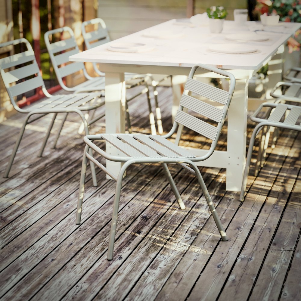 Silver Metal Indoor-Outdoor Restaurant Stack Chair with Metal Triple Slat Back