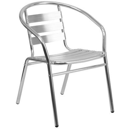 Aluminum Indoor-Outdoor Restaurant Stack Chair with Triple Slat Back and Arms