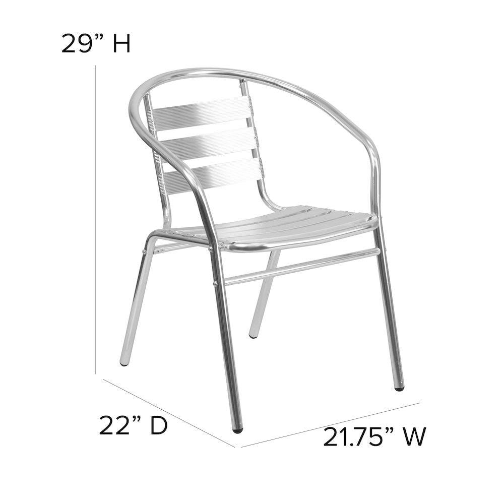 Aluminum Indoor-Outdoor Restaurant Stack Chair with Triple Slat Back and Arms