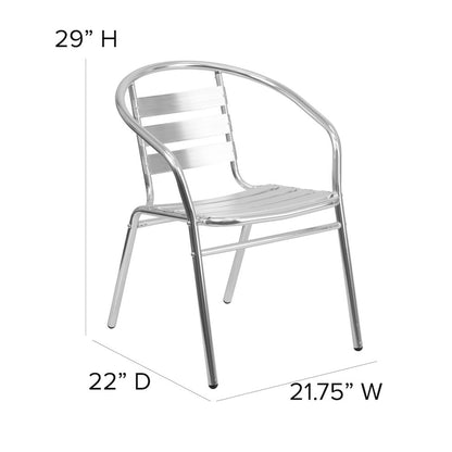 Aluminum Indoor-Outdoor Restaurant Stack Chair with Triple Slat Back and Arms