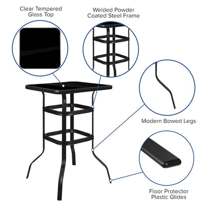 Dining Set - 4-Person Bistro Set - Brazos Glass Bar Table with Gray Patio Stools