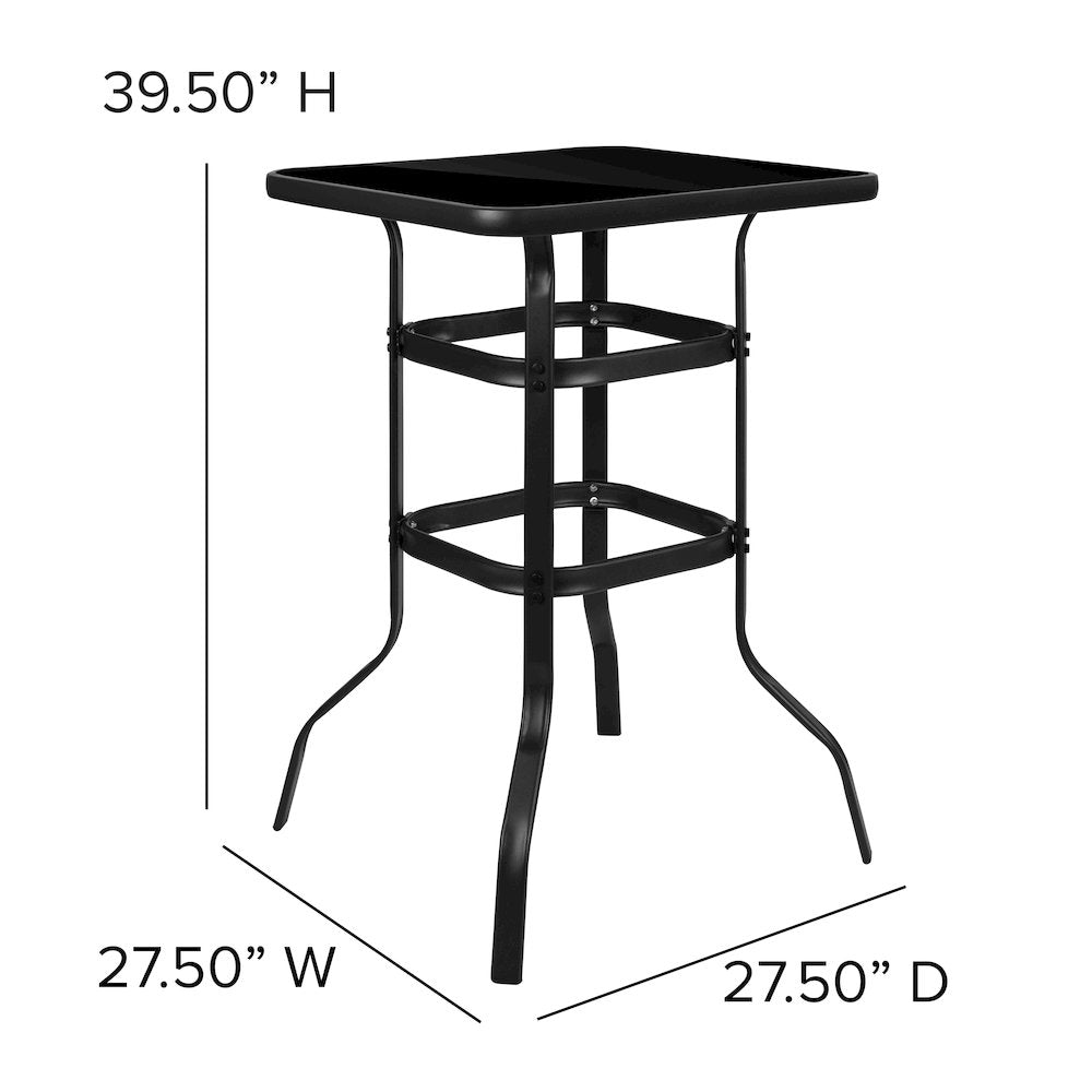 Dining Set - 2-Person Bistro Set - Brazos Glass Bar Table with Gray Patio Stools