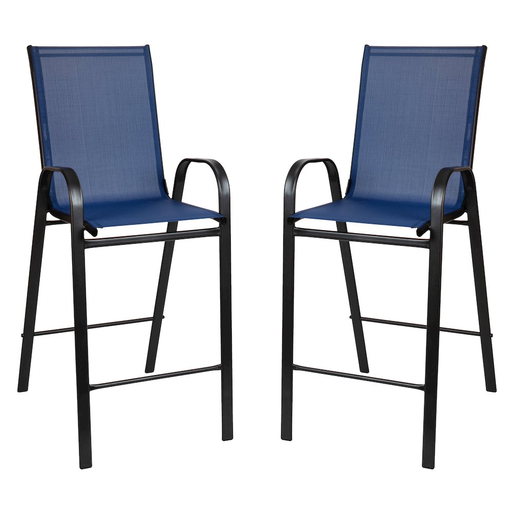 Dining Set - 2-Person Bistro Set - Brazos Glass Bar Table with Navy Patio Stools