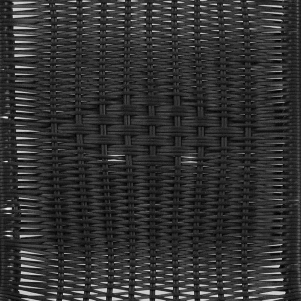 28'' Glass Metal Table with Black Rattan Edging and 2 Black Rattan Stack Chairs