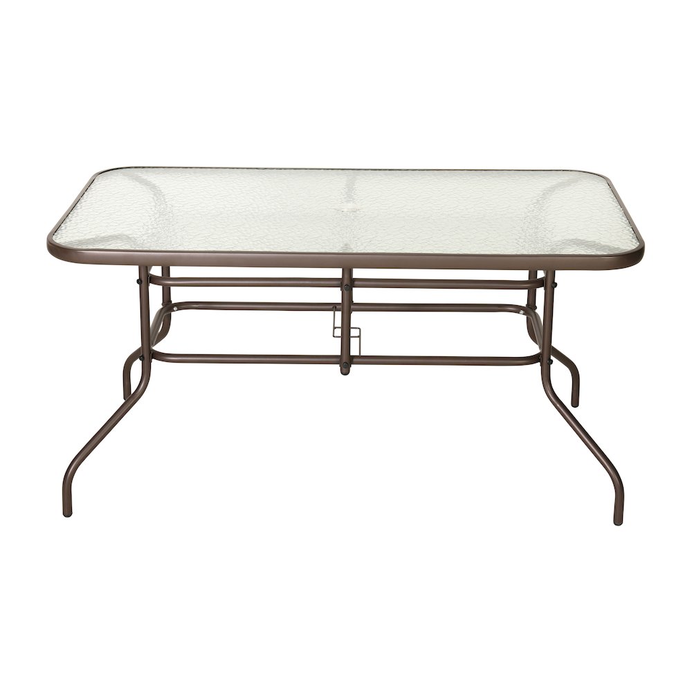 31.5" x 55" Bronze Rectangular Tempered Glass Metal Table with Umbrella Hole