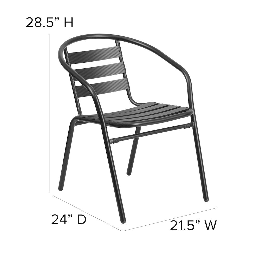 5 Piece Set - 55" Tempered Glass Patio Table - 4 Black Metal Chairs