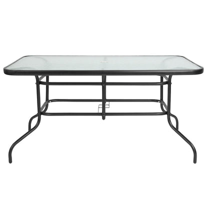 5 Piece Set - 55" Tempered Glass Patio Table - 4 Black Metal Chairs