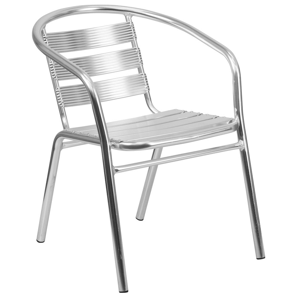 Heavy Duty Aluminum Indoor-Outdoor Restaurant Stack Chair with Triple Slat Back