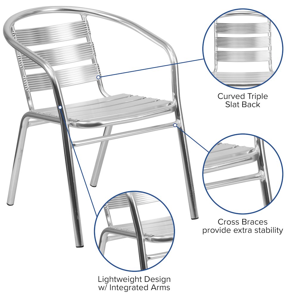 Heavy Duty Aluminum Indoor-Outdoor Restaurant Stack Chair with Triple Slat Back