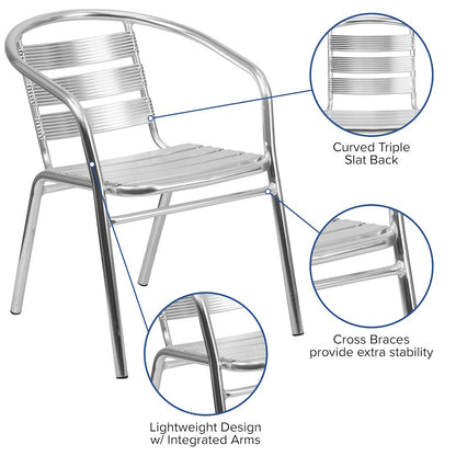 Heavy Duty Aluminum Indoor-Outdoor Restaurant Stack Chair with Triple Slat Back