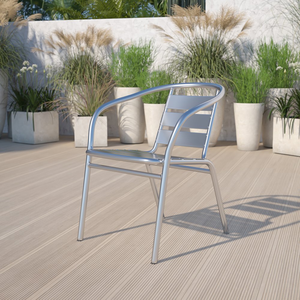 Heavy Duty Aluminum Indoor-Outdoor Restaurant Stack Chair with Triple Slat Back