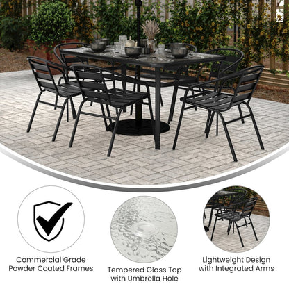 Commercial Grade Outdoor Patio Dining Set With Table and Six Chairs, Black