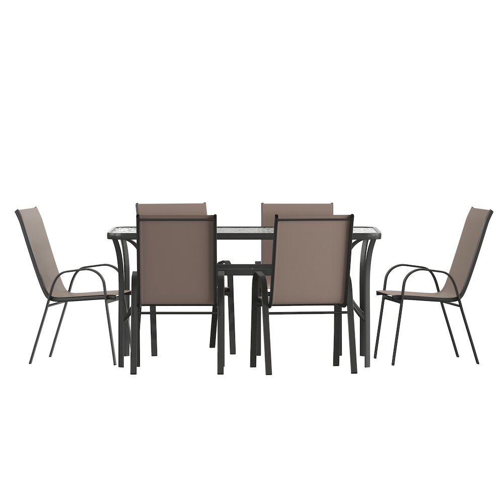 7 Piece Patio Dining Set with Patio Table and 6 Chairs, Brown