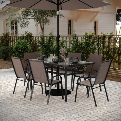 7 Piece Patio Dining Set with Patio Table and 6 Chairs, Brown