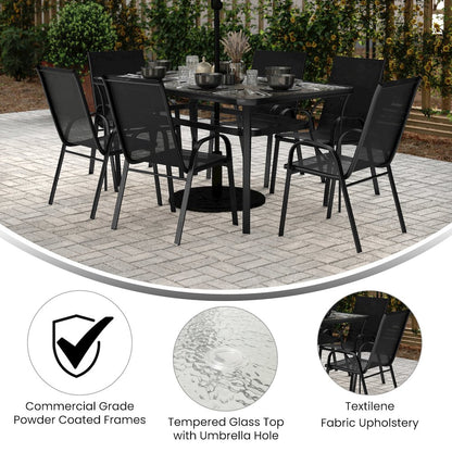 7 Piece Patio Dining Set with Patio Table and 6 Chairs, Black