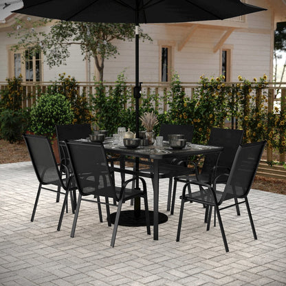 7 Piece Patio Dining Set with Patio Table and 6 Chairs, Black