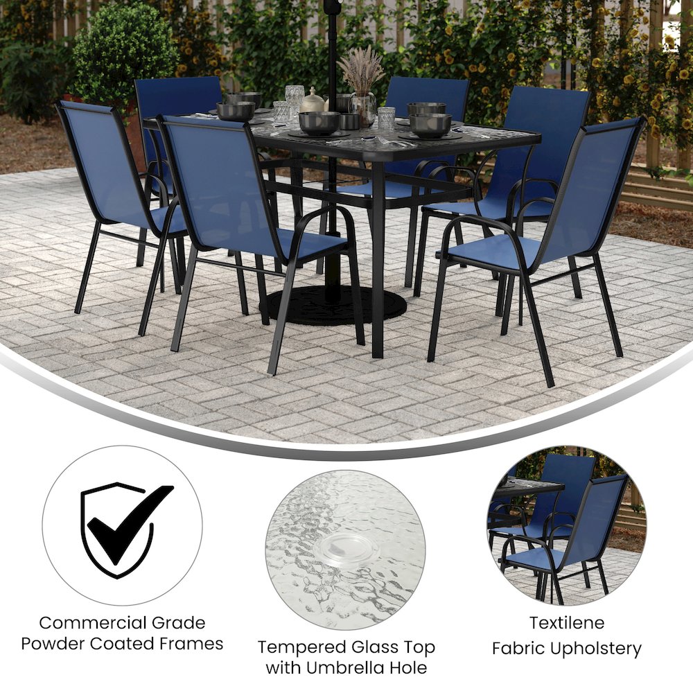 7 Piece Patio Dining Set with Patio Table and 6 Chairs, Navy