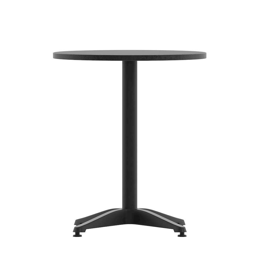 Lila 23.5'' Black Round Aluminum Table Set with 2 Black Slat Back Chairs