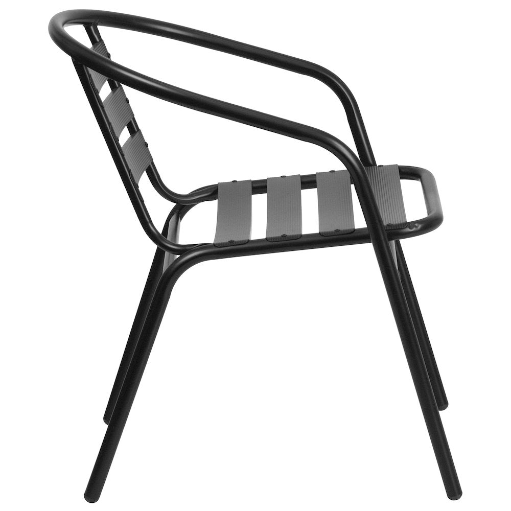 Lila 23.5'' Black Round Aluminum Table Set with 2 Black Slat Back Chairs
