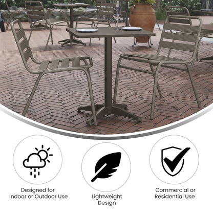 Lila 23.5'' Black Square Aluminum Table Set with 2 Black Slat Back Chairs