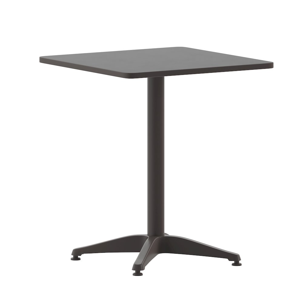 Lila 23.5'' Black Square Aluminum Table Set with 2 Black Slat Back Chairs