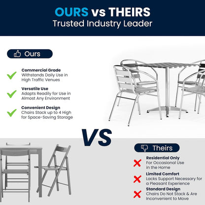27.5'' Square Aluminum Indoor-Outdoor Table Set with 4 Slat Back Chairs