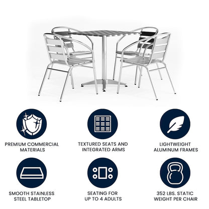27.5'' Square Aluminum Indoor-Outdoor Table Set with 4 Slat Back Chairs