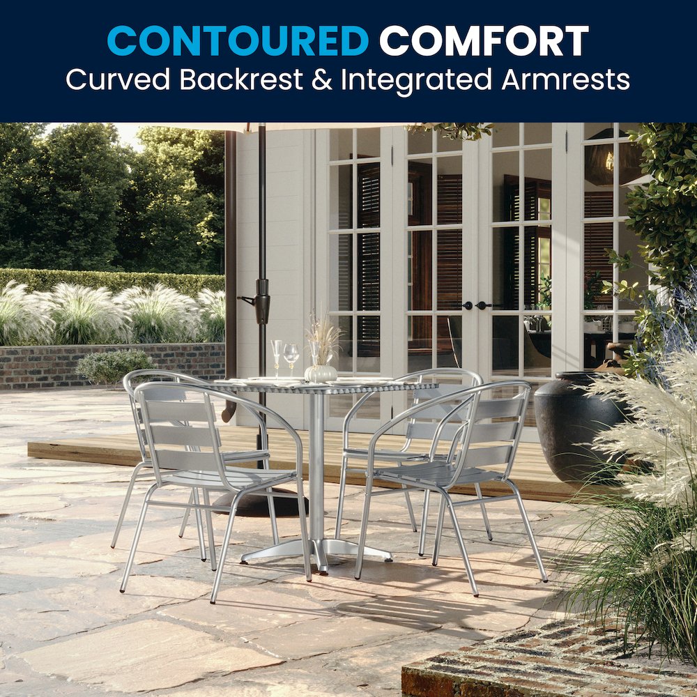 27.5'' Square Aluminum Indoor-Outdoor Table Set with 4 Slat Back Chairs