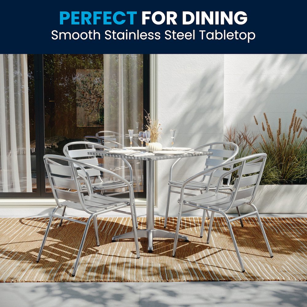27.5'' Square Aluminum Indoor-Outdoor Table Set with 4 Slat Back Chairs