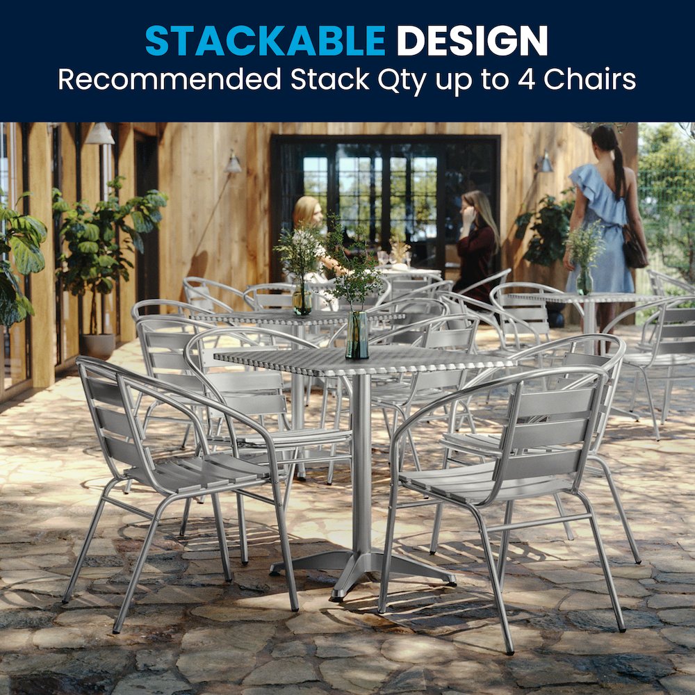 27.5'' Square Aluminum Indoor-Outdoor Table Set with 4 Slat Back Chairs