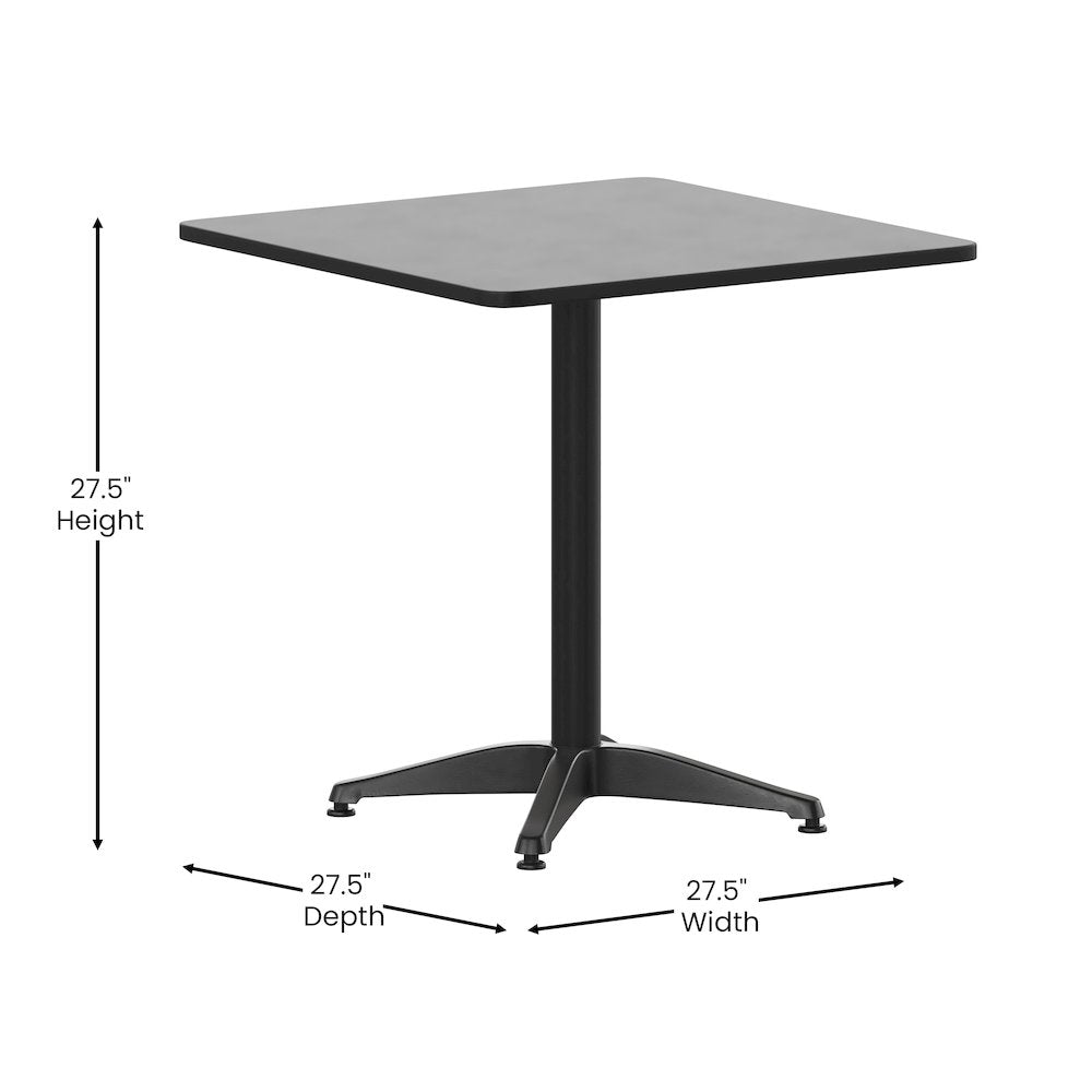 Lila 27.5'' Black Square Aluminum Table Set with 2 Black Slat Back Chairs